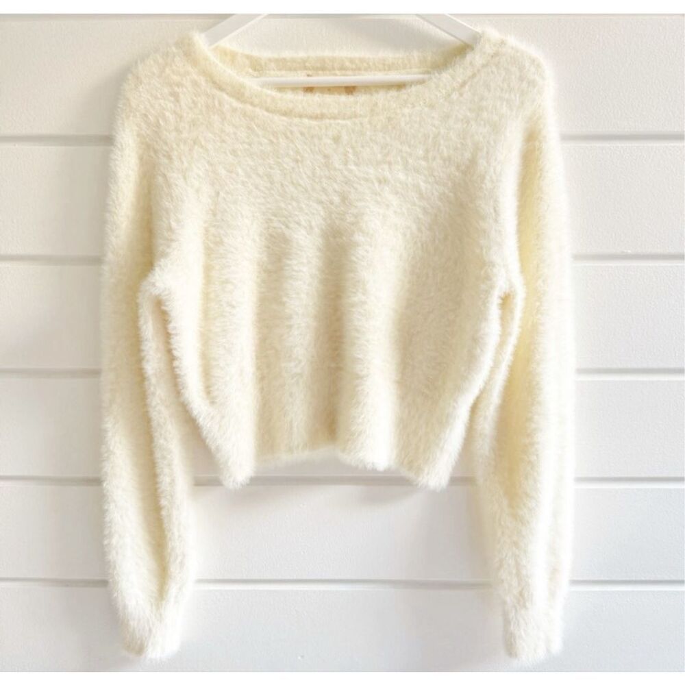 Altar'd State Cream Cropped Eyelash Sweater